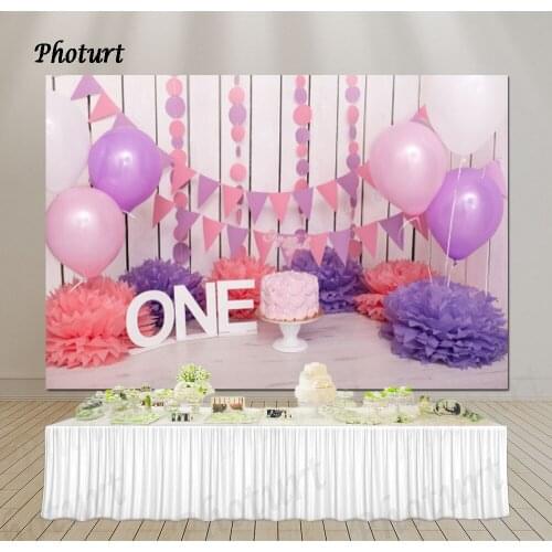 PHOTURT Pink Balloon Backdrop Customized Personalization Studio Background for Girl 1st Birthday Party Photo Booth Props