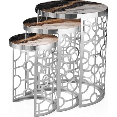 Modern Oxford Triple Zigon coffee table Chrome Plated Patterned Marble coffee tables table basse furniture living room table