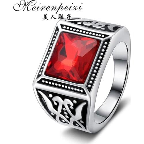 High Quality Gift Vintage Ring Cool Inlay Rings For Men Women Fashion Punk Jewelry Red Stone Gothic Mens Casting Ring Gift