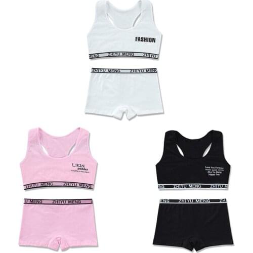 3sets Teenage Bra Sets Sport Underwear Training Bra Girls Panties Sets 8-14Y