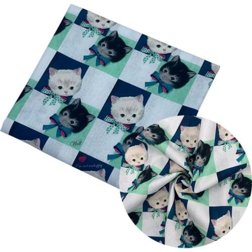 Beautiful Digital Printing 100% Cotton Fabric Green Lattice Cats Pattern Sewing Material Children Fabric Diy Shirt Clothing