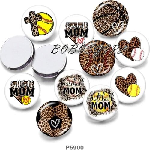 Leopard Softball MOM 12mm18mm 20mm Snap button jewelry DIY Bracelet Round photo glass cabochons P5900