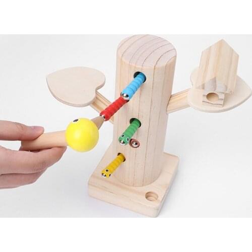 Magnets Catch Worms Game Sensory Toy Montessori Materials Educational Wooden Toys for Children Magnets Fishing Bird Feeding Toy