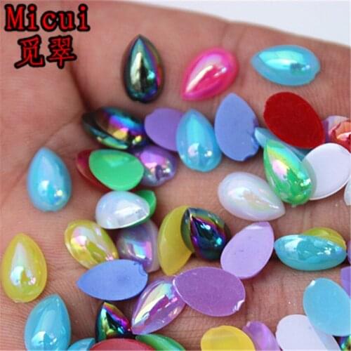 Micui 200PCS 6*10mm Drop Pear shaped Acrylic Rhinestones Flatback For Clothes Dress Decorations Jewelry Accessories ZZ586