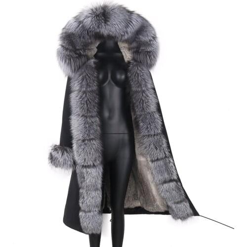 2021 New Women X-Long Parka Real Fox Fur Coat Natural Fur Collar Hood Warm Thick Streetwear Outdoorwear Parka Winter Jacket