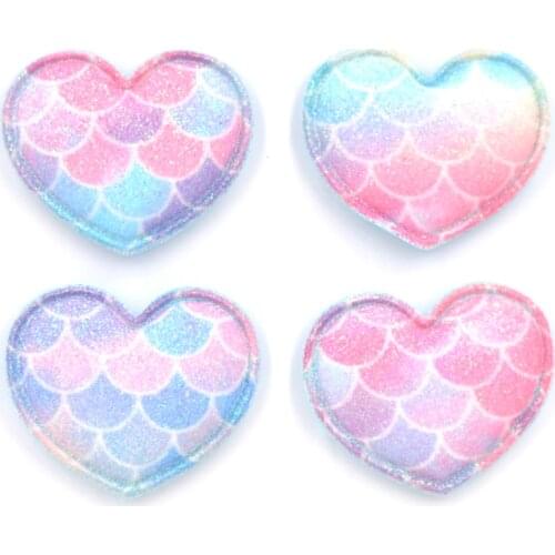 NEW 8Pcs Mermaid Scale Rainbow Fabric Padded Applique Glitter Heart Patches for DIY Craft Clothes Sewing Supplies Decoration F21