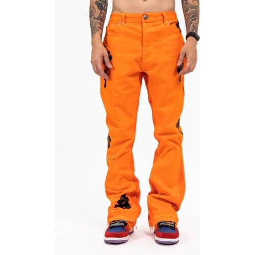 2021 Spring and Autumn High Street New Fashion Trendy Brand Straight Pants Cross Embroidery Silver Button Denim Flared Pants