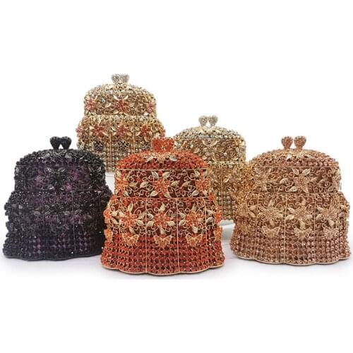 New Arrival Diamond Clutches 8 Colors Purple/Orange/Champagne Wind Chime Shape Lady Chain Shoulder Handbags Women Phone Clutch