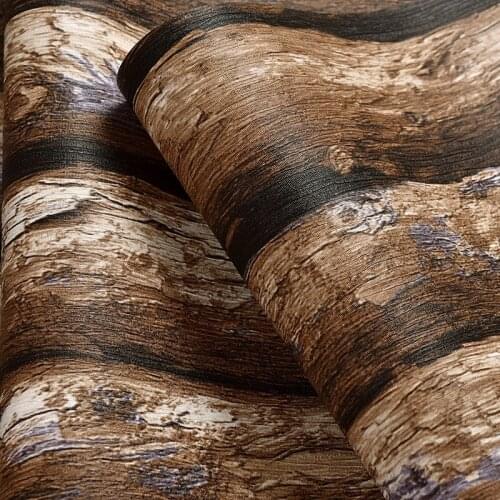 Beibehang Retro Chinese imitation bark wallpaper living room study background simple three-dimensional pvc wood wallpaper