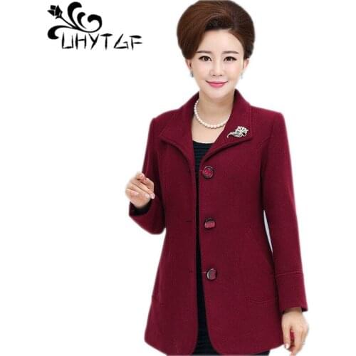 UHYTGF Women Woolen Coats Plus size 4XL Autumn Winter Trench Coats Fashion Slim Woolen coat Tops Womens Elegant Wool Woat X320