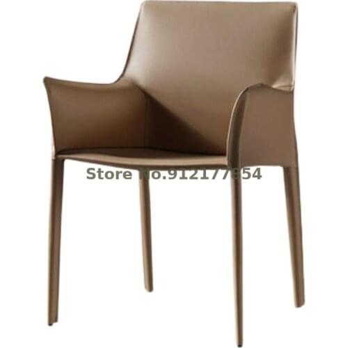 Shangwu Light Luxury Dining Chair Saddle Leather Home Hotel Backrest Armrest Desk Chair Nordic Modern Simple Dining Chair