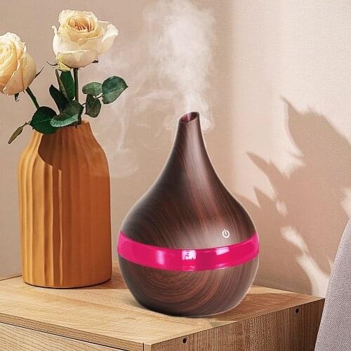 Electric Humidifier with USB, 300ml Ultrasonic Air Diffuser, Aromatherapy, Wood Grain, 7-color Lamp for Home, Office and Car
