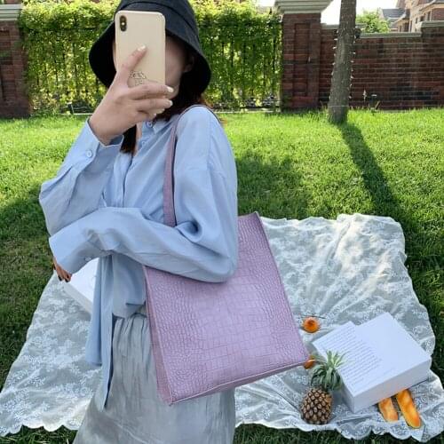 Casual Alligator Pattern Shoulder Bag Women PU Leather Portable Large Capacity Shopping Handbags Female Girls Daily Travel Totes