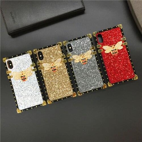 Luxury diamond Bee Cover Coque Glitter sequins Square Phone Case for Motorola Moto G Play G Stylus Moto G Power 2021 One 5G Ace