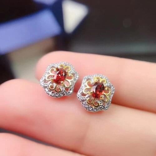 The Best Anniversary Gift 100% Real and Natural Garget Earring 925 Sterling Silver Garnet Earring