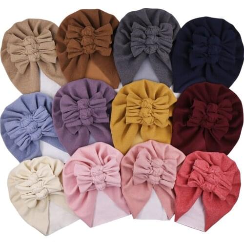 Baby Imitation Cashmere Folds Bowknot Childrens Donut Hat Newborn Warm Cap Three Bows Beanies for Baby Toddlers Turban Headwrap