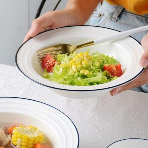 Nordic Simple Soup Plate Western Food Straw Hat Plate Pasta Plate Ceramic Deep Plate Rice Plate Thick Soup Plate Vegetable Salad