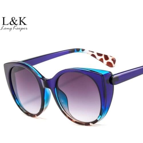 LongKeeper Fashion Cat Eye Sunglasses Women Oversized Gradient Sun Glasses Ladies Vintage Blue Leopard Glasses zonnebril dames