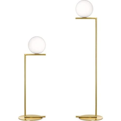 Modern Simple Golden Metal Living Room Single Head Floor Lamp Bedroom Dining Room LED E27 Lighting White Glass Ball Floor Lamp