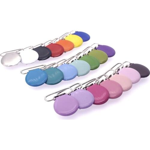 Sutoyuen E-pack 10 pcs 1'' 25mm Wide 21 Color Metal Enamel Round Shape Pacifier Clips/Suspender Clips pacifier clips metal round
