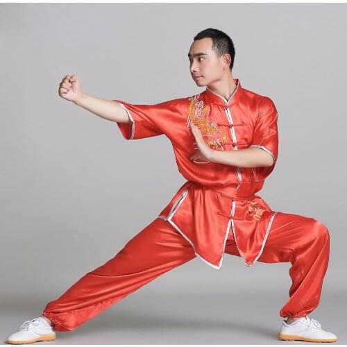 Unisex Chinese wushu uniform Kungfu clothing Fighter suit taichi sword clothes Dragon embroidered for men women boy girl kids