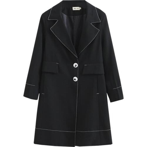 Spring 2021 Women Long Blazer Jacket Oversize Fashion Casual Clothes Female Coats Oblique Placket Contrast Chaqueta De Mujeres