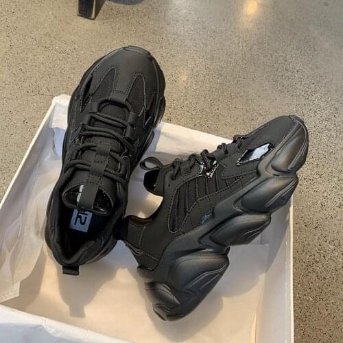 Womens Shoe Father Shoes Spring 2021 New Thick - Soled Wisdom Smoked Black Leisure Sports Shoe Platform Shoes Med 3cm-5cm