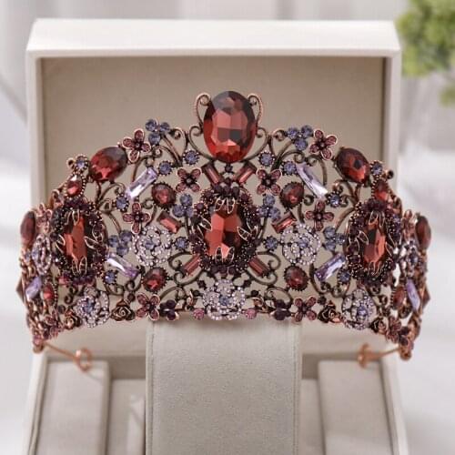 Vintage Gold Color Baroque Big Crowns For Women Bridal Hair ornaments Crystal Wedding Hair Accessories Queen Diadems Headdress