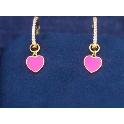 SLJELY Fashion S925 Sterling Silver Neon Pink Love Heart Hoop Earrings Women June New Series France Brand Fine Vacation Jewelry