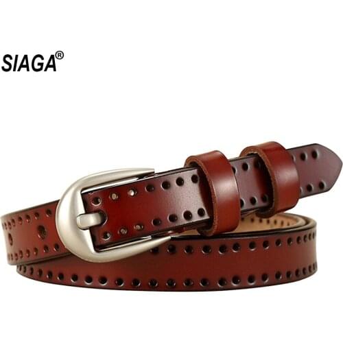 Hollowed Pattern Genuine Leather Female Slim Thin High Waist Belt Womens Pin Buckle Metal Belts 23mm Wide 2020 FCO074
