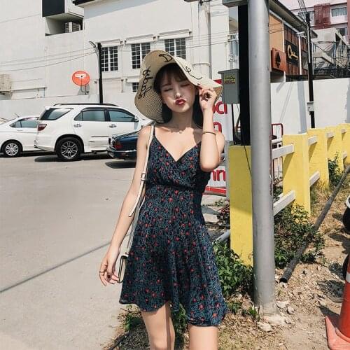 Womens New 2019 Sexy Vintage MIni Chiffon Sleeveless V Neck A-line Dress