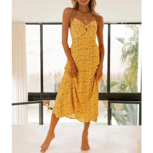 GypsyLady Floral Printed Strappy Dress Sleeveless Summer Holiday Women Midi Dress Spaghetti Strap Sexy Ruffles Ladies Dresses