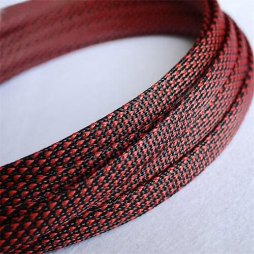1 Meters High quality Red & Black 16mm Braid PET Expandable Sleeving High Density Sheathing Plaited Cable Sleeves DIY