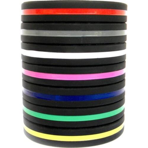 100pcs Police Blue white gray orange pink green yellow thin line silicone wristbands bracelet free shipping by Epacket