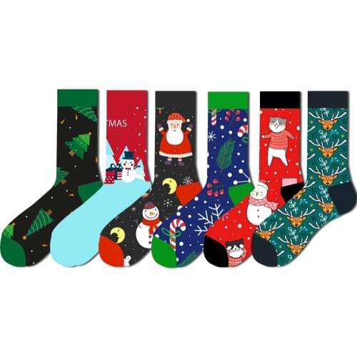 12 Colors Christmas socks for men cotton winter warm sock unisex new year cartoon elk socks male Santa Claus sox dropshipping