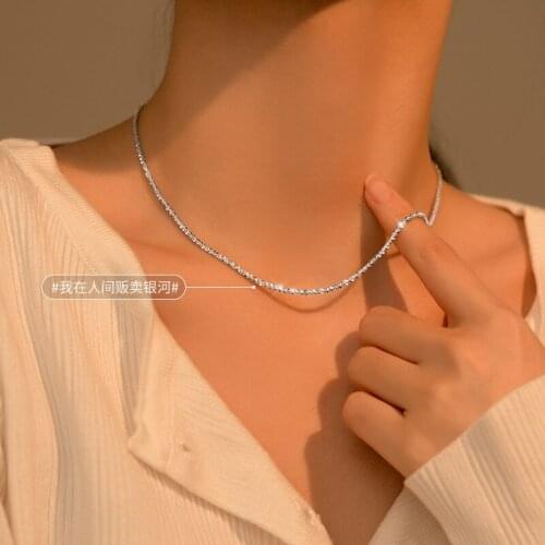 2mm Glistening Real. 925 Sterling Silver Starry Sky Chain Choker Necklace "Y" Lariat Necklaces Fine Jewelry