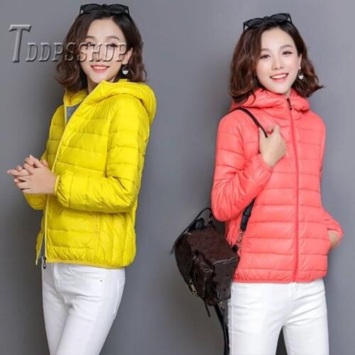 2019 Lightweight Hoodie Short Winter Women Parkas Candy Color Female Coat