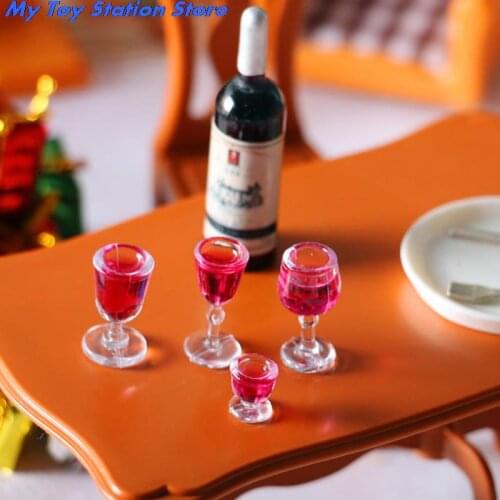 4Pcs 1/12 Dollhouse Miniature Wine Glasses Goblet Room Accessory Red Cups Goblet Model Foods for Dolls House Accessories