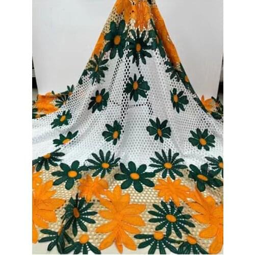 5yards/pc) Newest colored African big cord lace fabric very beautiful big flowers Guipure lace for attractive dress WJY020