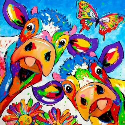 5d diy diamond painting color cow butterfly cartoon picture full square diamond embroidery 3d full round drill wall sticker