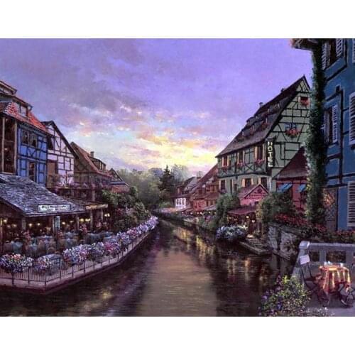 Free shipping mediterranean soak city sunset glow scenery oil painting canvas printings on canvas wall art decoration picture