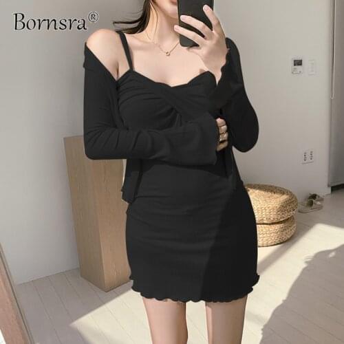 Bornsra 2021women Dress Coat Two-piece Button Sexy Slim Bag Hip Solid Color Sling Sling Dress Two-piece Suit