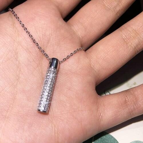 Trendy 925 Sterling Silver Shining Geometric Design Zircon Pendant Necklaces for Women Long Chain Sweater Necklace Charm Jewelry