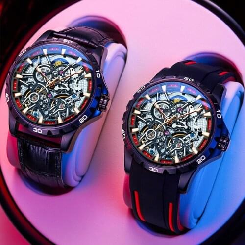 AILANG Mens Watch Stainless Steel Automatic Hollow Mechanical Watch Double Tourbillon Sports Waterproof Luxury Luminous 8626