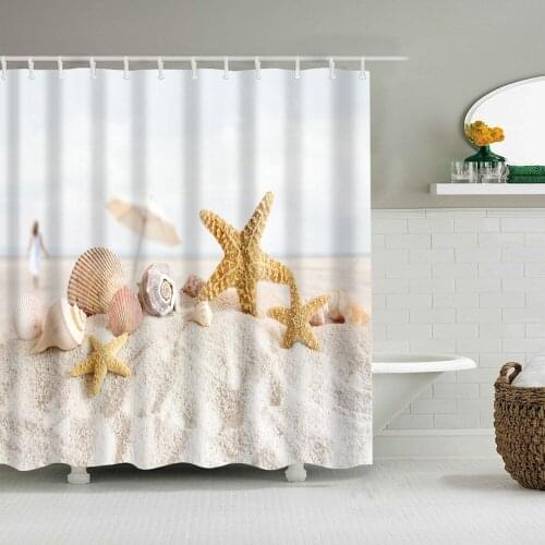 Dafield Beach Bathroom Decor Shower Curtain Waterproof Polyester Starfish Conch Seashell Theme With Hooks