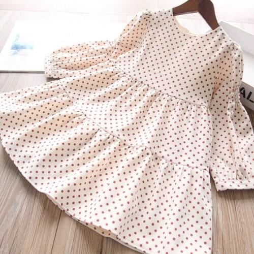 Kids dots long sleeve dress girls cotton dresses fall dress wholesale