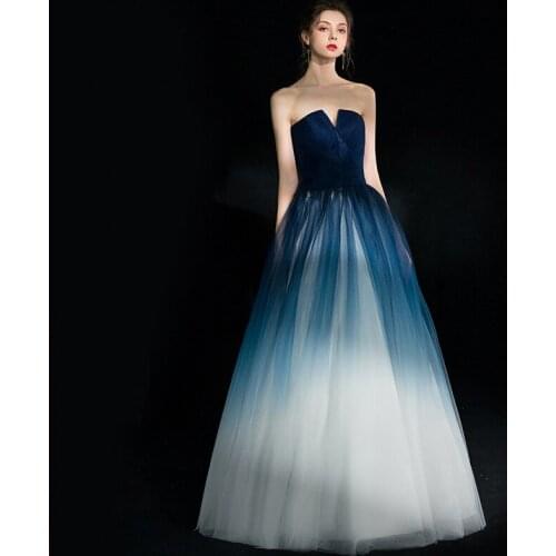 Full Length Backless Blue Asian Long Dress Vestidos Chinos Oriental Qipao Evening Gowns Classic Party Dress Size XS-XXL