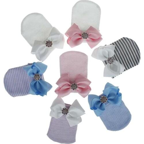 Newborn Baby Infant Girls Striped Headband Headwear Warm Beanie Hat Toddler Soft Beanie Hat with Bow