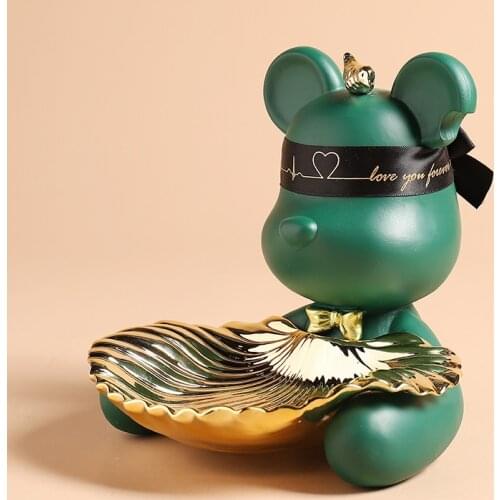 Violent bear statue Tidy Bear Statue With Metal Tray Storage Keys, Candy, Friut Home Ornaments Decoration Table Room Decorations