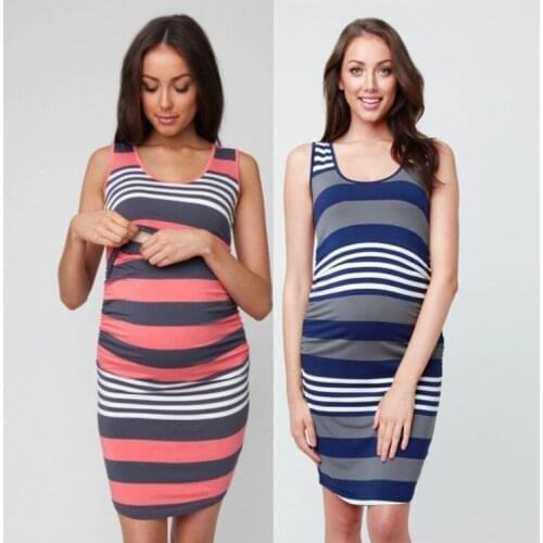 2021 Maternity Dress Striped Breastfeeding Clothes Sleeveless Vestidos Clothes for Pregnant Women Summer Nursing Dress S-2XL